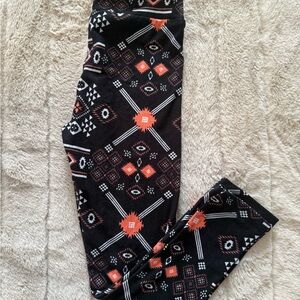 LuLaRoe Kids Leggings with Black and Orange Geometric Design